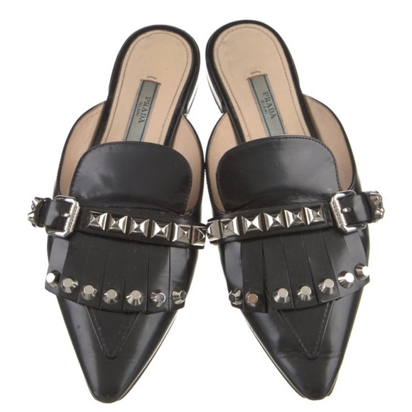 PRADA Leather Studded Mule in Black - Picture 2 of 6